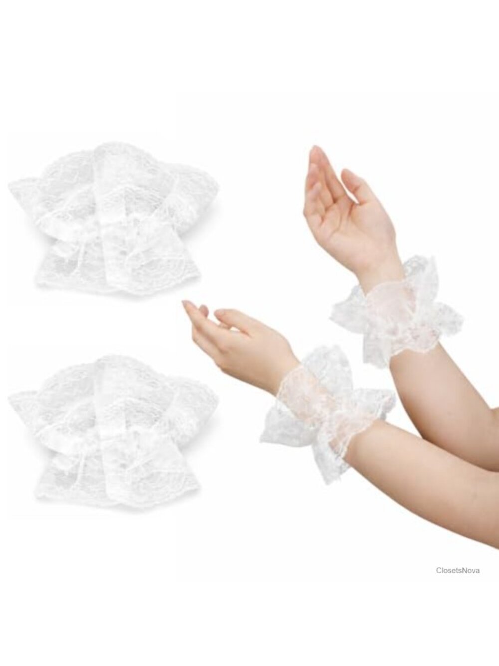 White Lace Wrist Cuffs Ruffled Costume Accessories